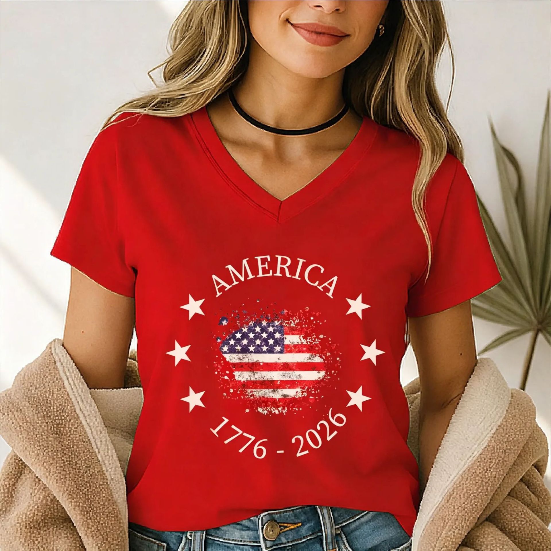 Women's Summer American Flag 3D Print Short Sleeve T-Shirt