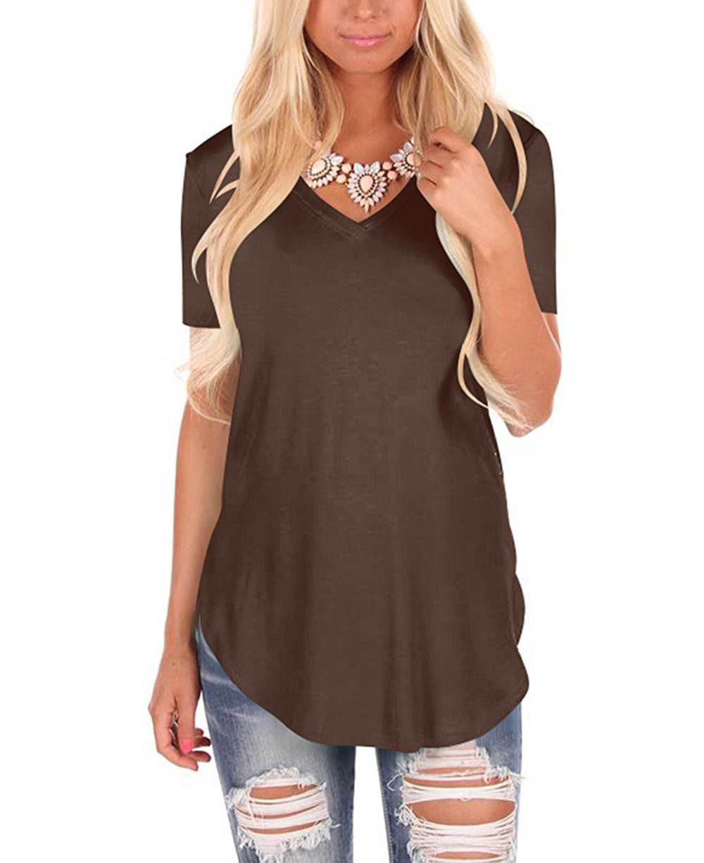 Women's V-Neck Knit Short Sleeve T-Shirt Loose Plus Size Solid Color Top