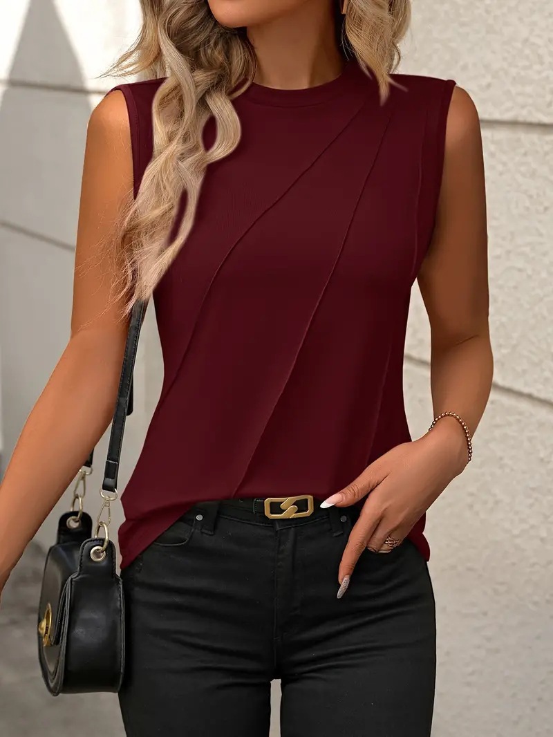 Women's Solid Crewneck Sleeveless Loose T-Shirt Tank Top