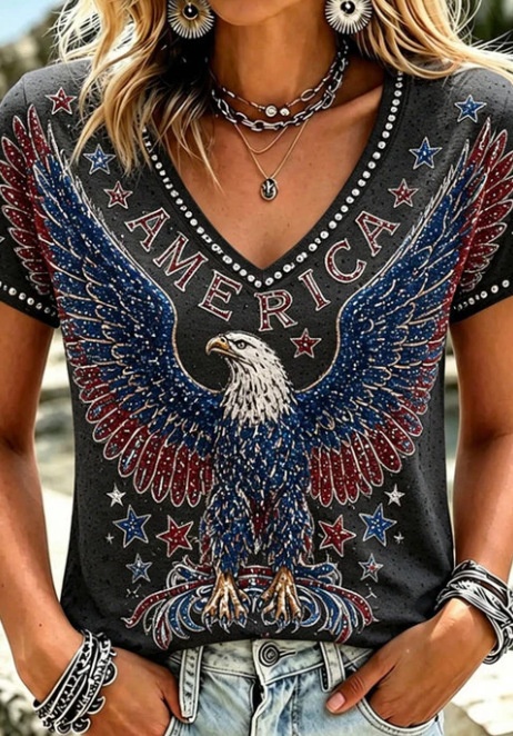 USA Flag 3D Print V-Neck Short Sleeve Women's T-Shirt