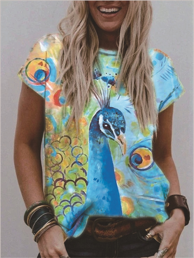 Women's V-Neck Floral Print Short Sleeve Loose Fit T-Shirt
