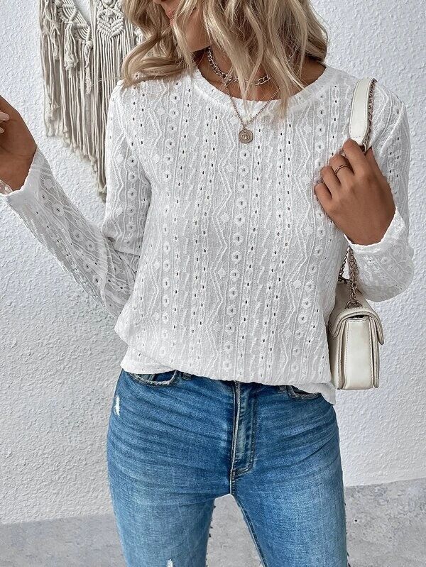 Solid Color Short Sleeve Hollow Out Casual Shirt