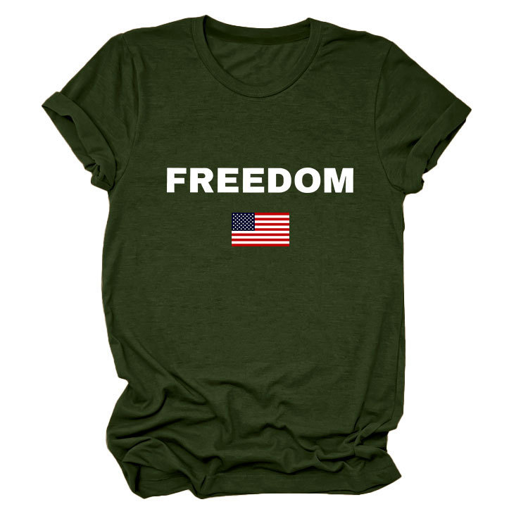 FREEDOM Letter American Flag Print Women's Short Sleeve Top