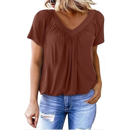 V-Neck Raglan Sleeve Ruched Casual T-Shirt