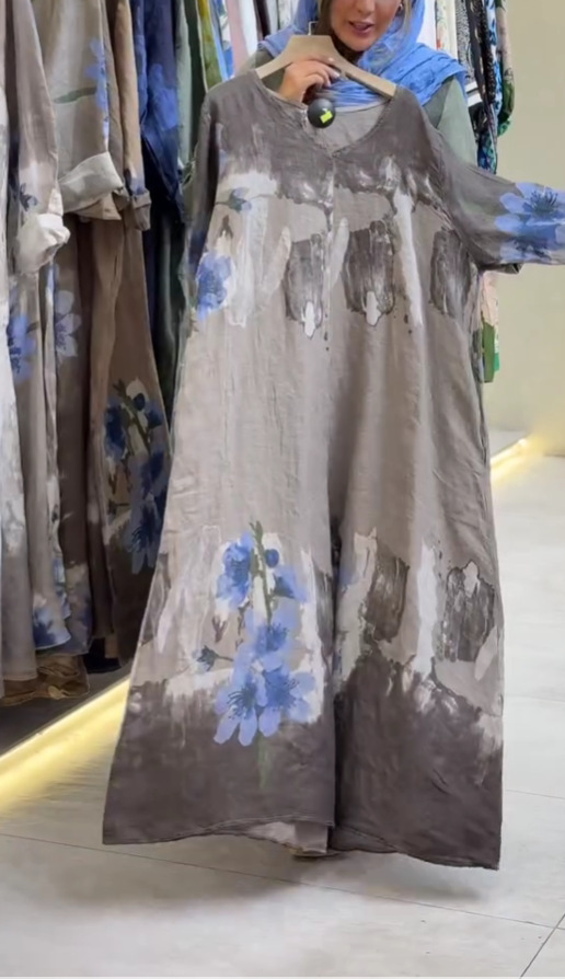 V-Neck Digital Print Short Sleeve A-Line Dress