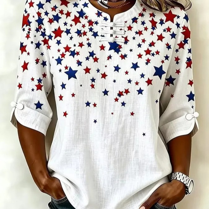 3D Star Print Crewneck Half-Sleeve Top