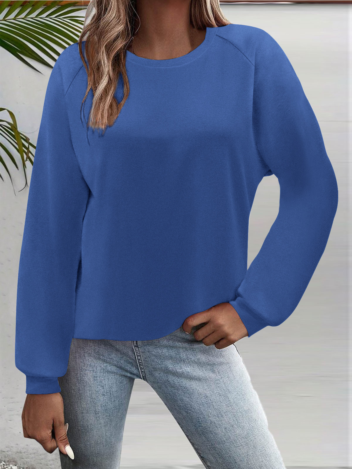 Women's Long Sleeve Crewneck T-Shirt Solid Color Loose Fit Top