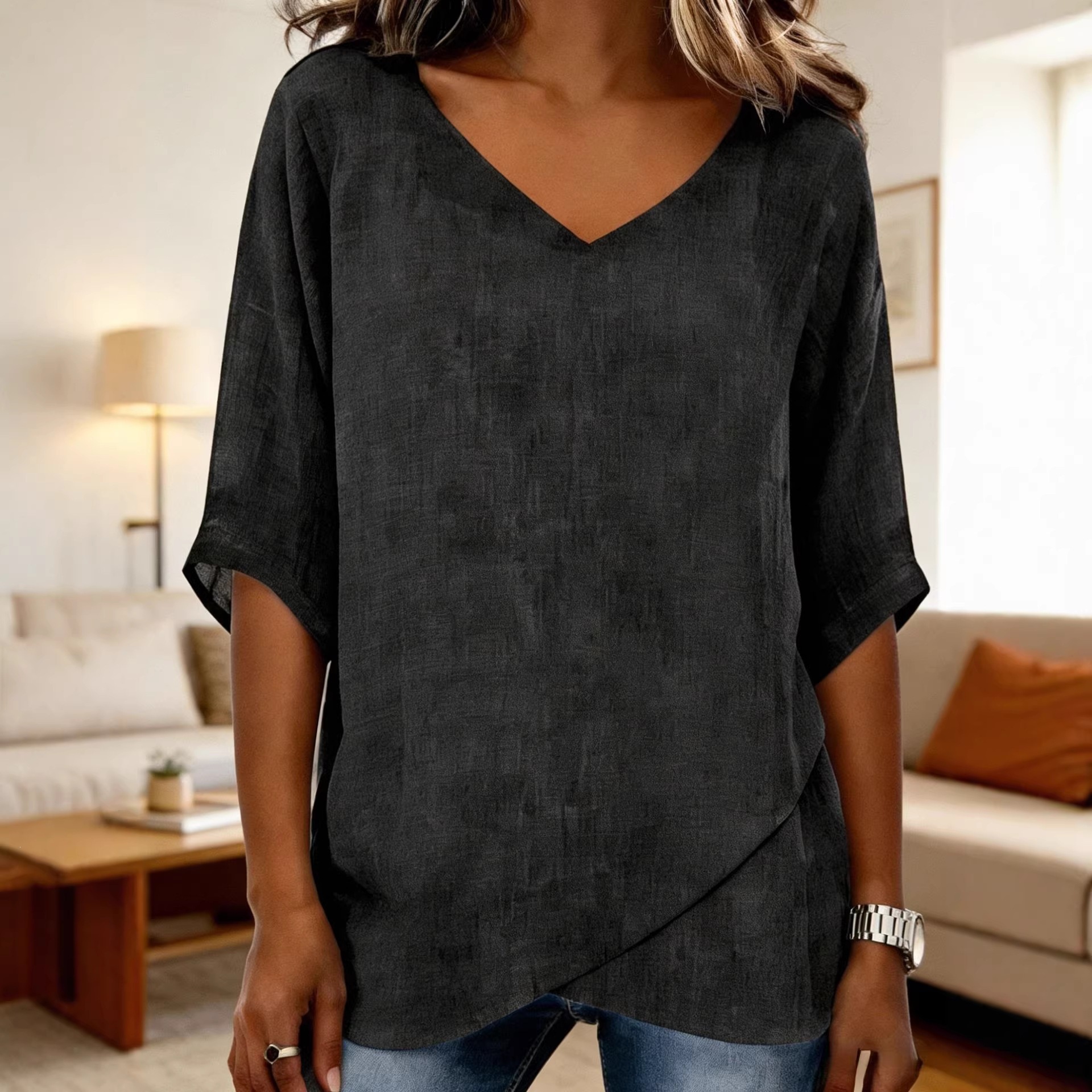 V-Neck Asymmetrical Casual Top
