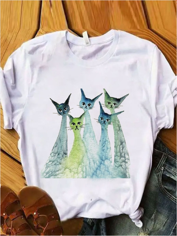Women's Loose Fit Graphic Print Short Sleeve Crew Neck T-Shirt