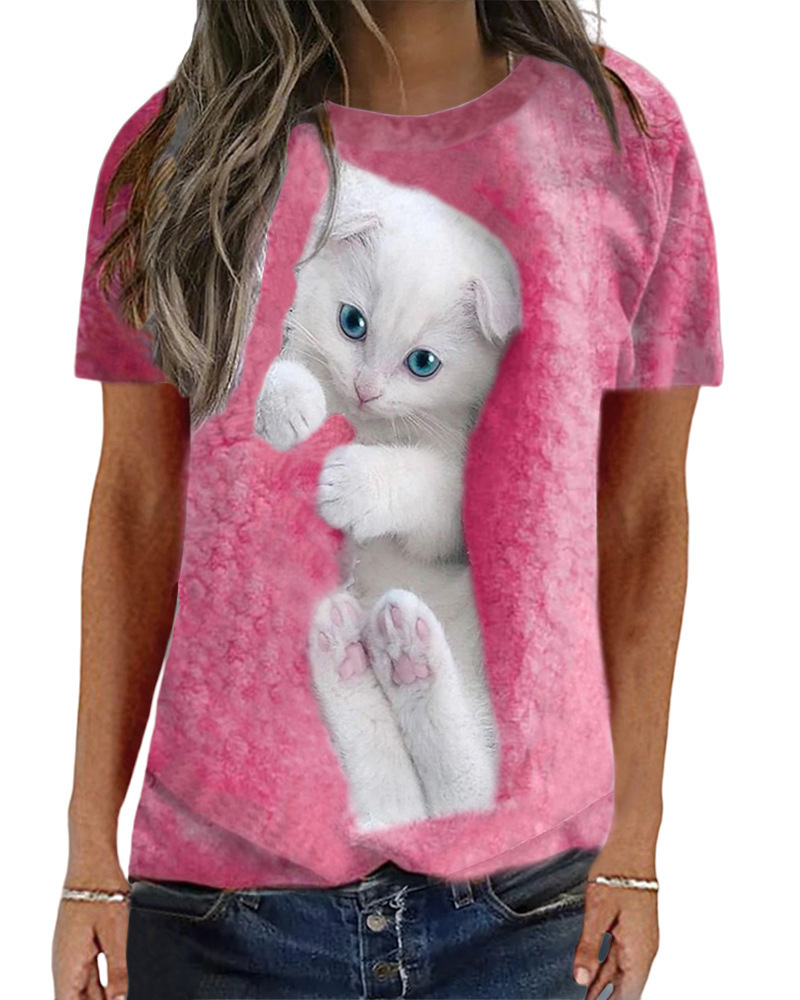 Women's Animal Print Long Sleeve Round Neck Loose T-Shirt
