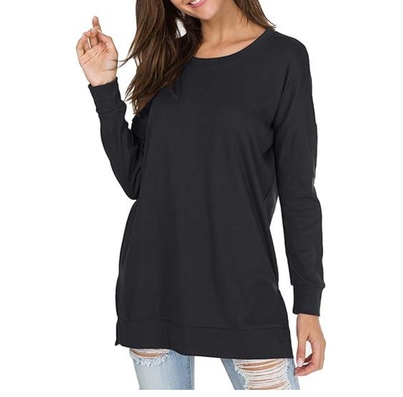 Women's Solid Crewneck Long Sleeve T-Shirt Loose Fit Casual Top