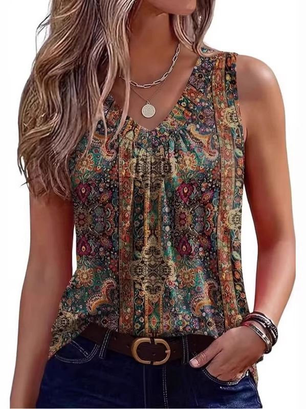 Women's Solid & Print Sleeveless V-Neck Tank Top