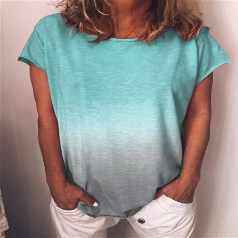 Rainbow Gradient Print Crewneck Short Sleeve Loose T-Shirt
