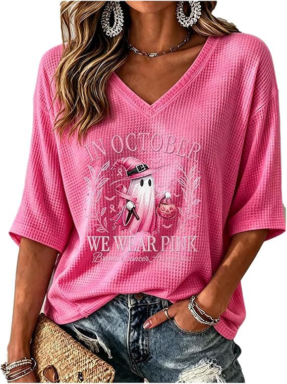 Halloween Ghost Print V-Neck Half-Sleeve Women's T-Shirt