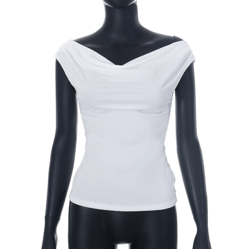 Women's Solid Cowl Neck Sleeveless One-Shoulder Backless Tie Cami Top