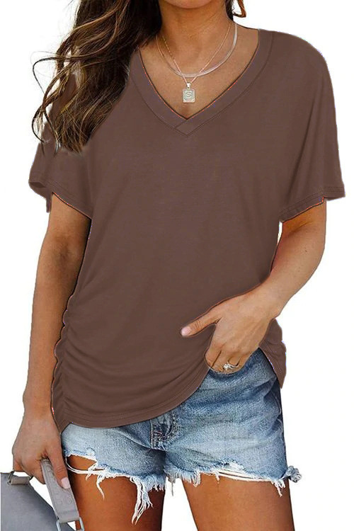 Women's V-Neck Short Sleeve Solid Color T-Shirt