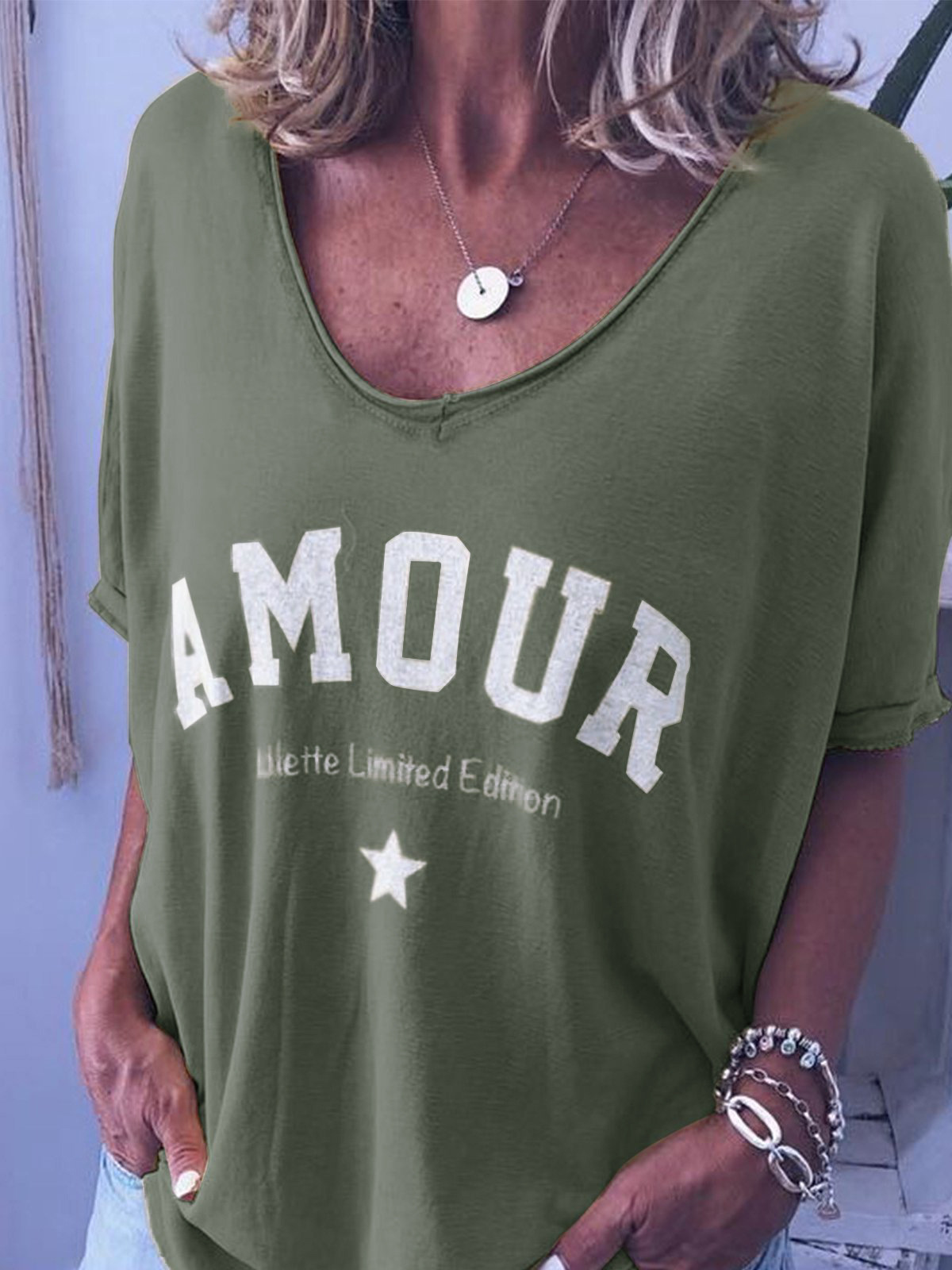 Women's Short Sleeve Letter Print Crewneck T-Shirt