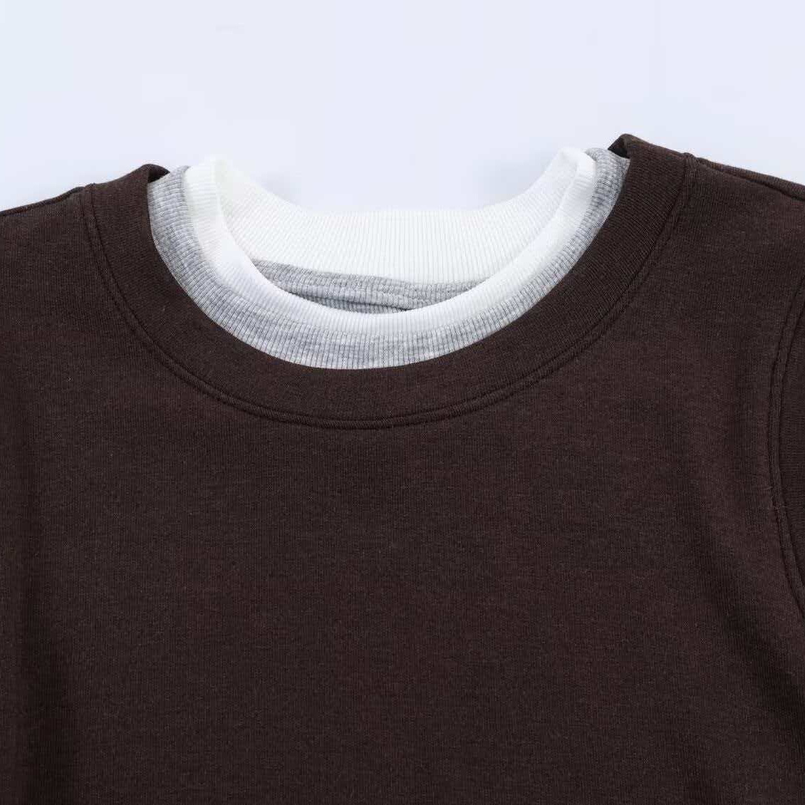 Women's Color-Block Faux Two-Piece Long-Sleeve T-Shirt