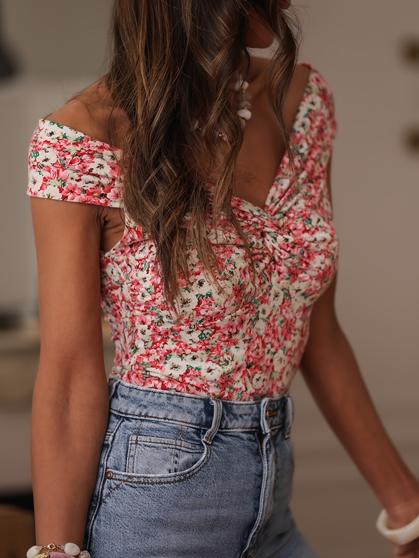 Women's Printed Sleeveless V-Neck Beach Top