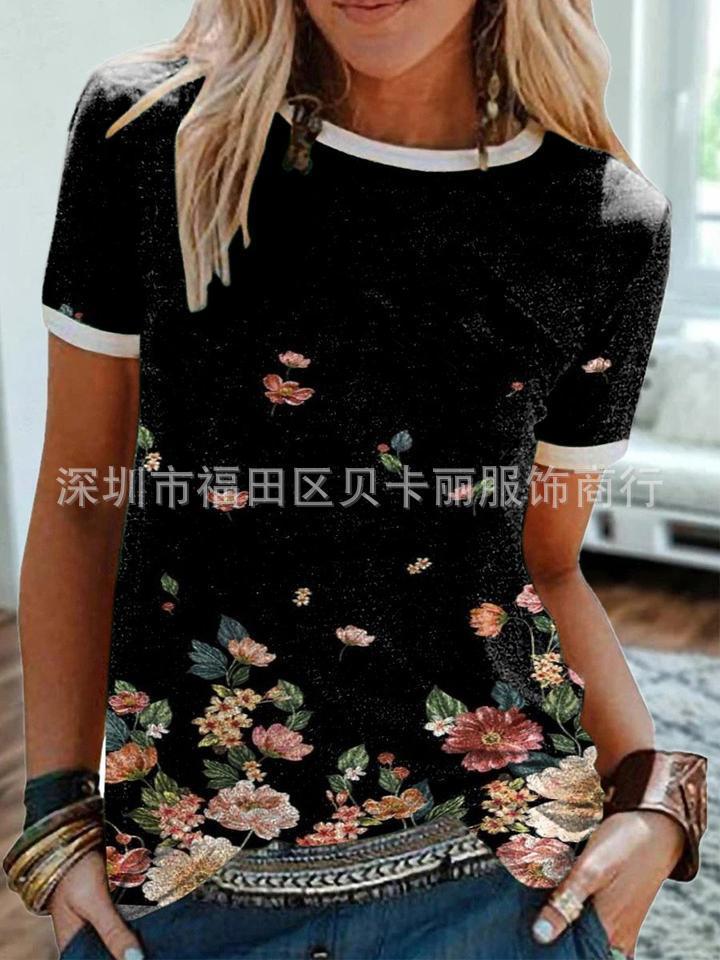Tie-Dye Print Short Sleeve Crewneck Pullover T-Shirt for Women