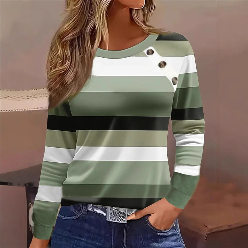 Striped Button-Front Long-Sleeve T-Shirt