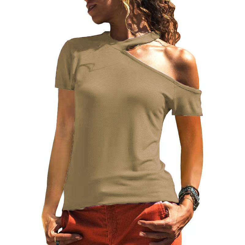 Women's Halter One-Shoulder Short-Sleeve T-Shirt
