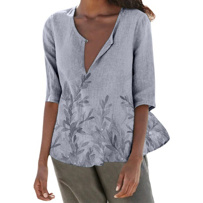 Women's Printed V-Neck Short-Sleeve Top