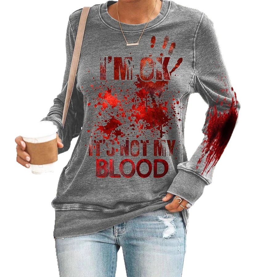 Blood Hand Print Women's Crewneck Long Sleeve Top