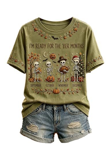 Olive Pumpkin Maple Leaf Print Short Sleeve T-Shirt