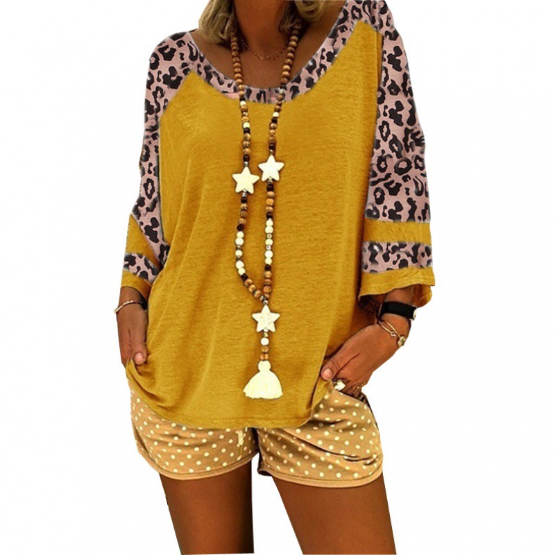 New for Spring/Summer 2023, Women's Leopard Print Short-Sleeve T-Shirt Top, Color-Block Tee, US/EU Style, Amazon & Independent Store Supply