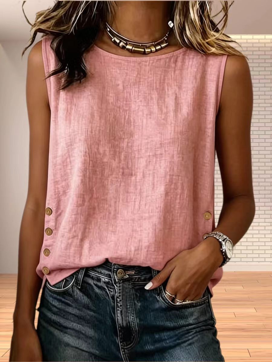 Women's Solid Crewneck Sleeveless Loose Casual Tank Top