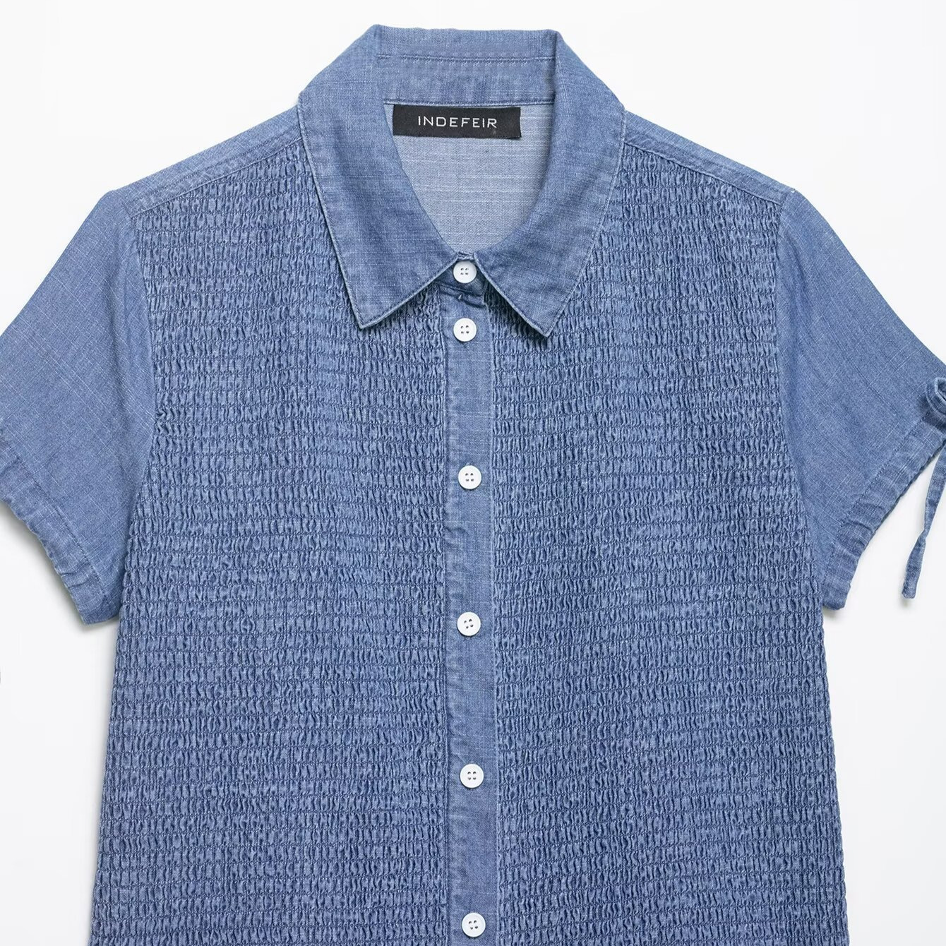 Women's Ruched Denim Short Sleeve Shirt Blue