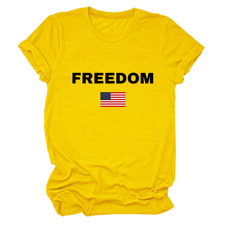 FREEDOM Letter American Flag Print Women's Short Sleeve Top