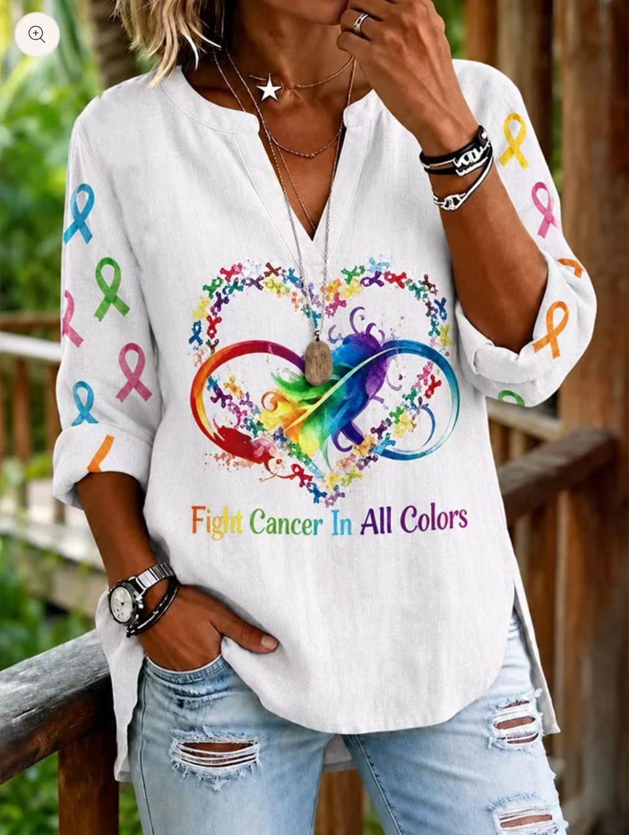 Heart Virus Hope Print V-Neck Half-Sleeve Women's T-Shirt