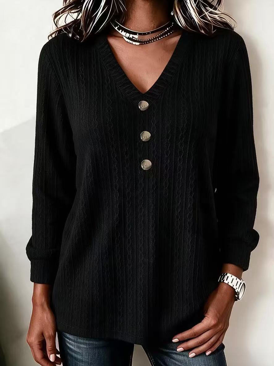 Cable Knit V-Neck Button Long Sleeve Sweater
