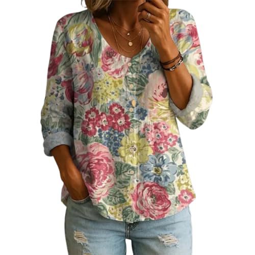 Floral Print V-Neck Long Sleeve T-Shirt