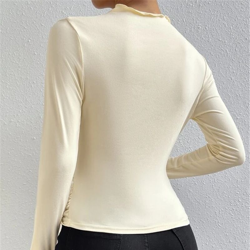 Women's Solid Color Slim Fit Ruched Long Sleeve T-Shirt