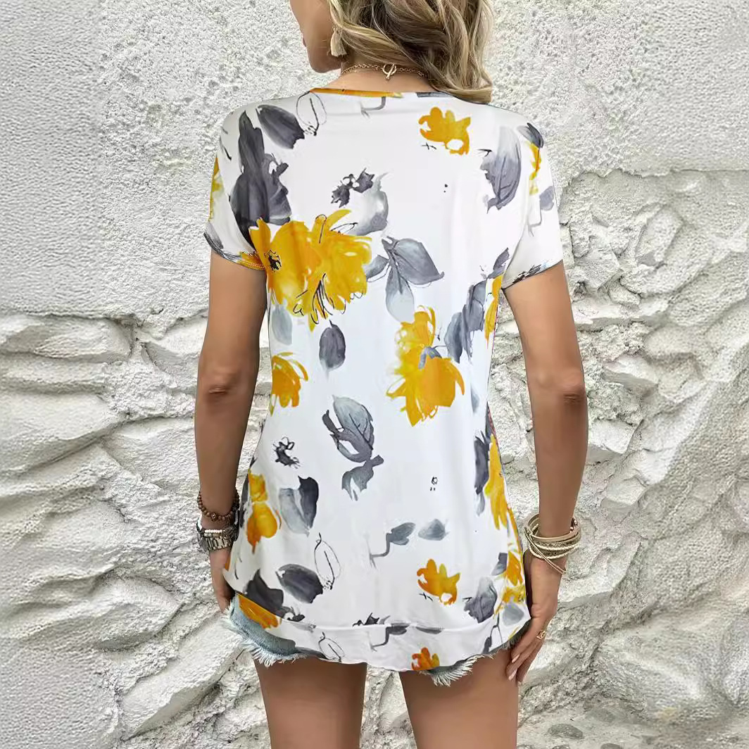 Floral Print Short Sleeve Crewneck Loose T-Shirt