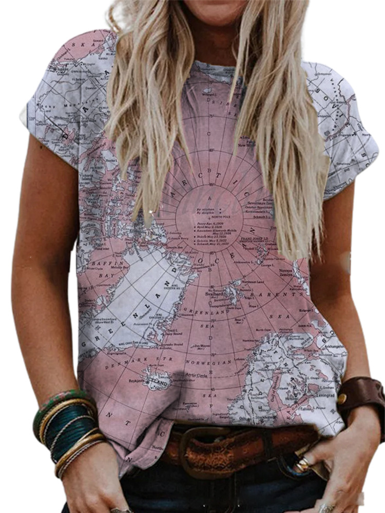 Women's Short Sleeve Digital Print T-Shirt Loose Fit