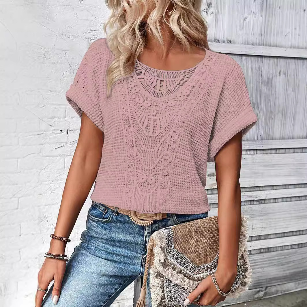 Lace-Trimmed Short-Sleeve T-Shirt