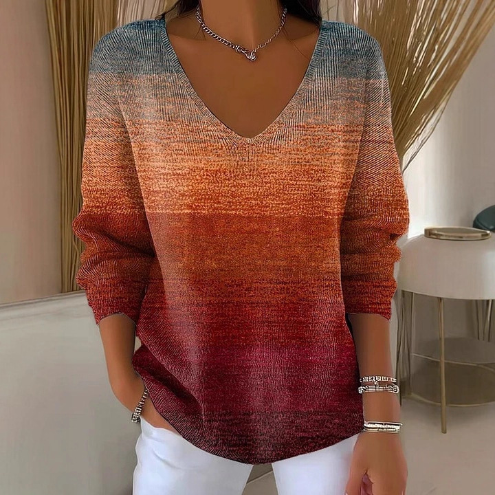 Dinosaur Floral Plaid V-Neck Long-Sleeve T-Shirt