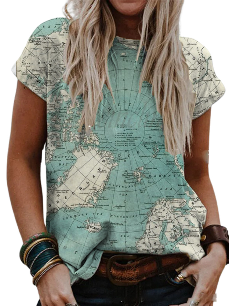 Women's Short Sleeve Digital Print T-Shirt Loose Fit