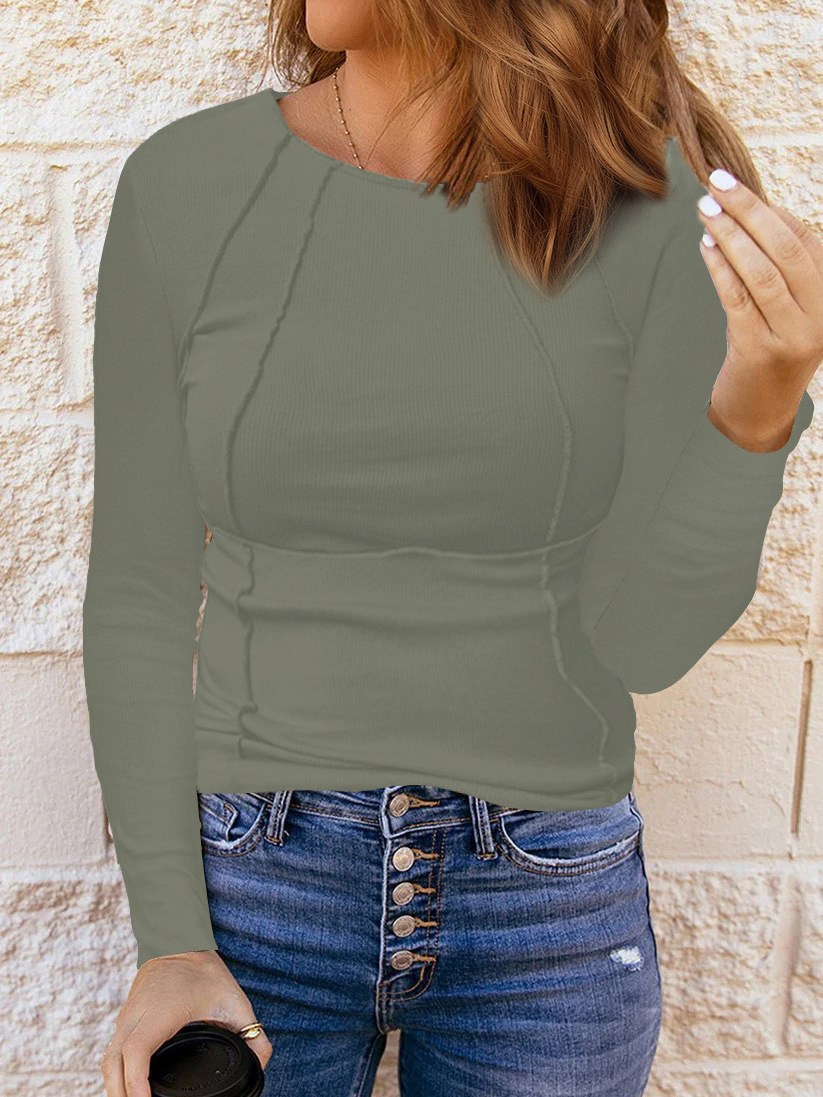 Women's Long Sleeve Crewneck Solid Color T-Shirt