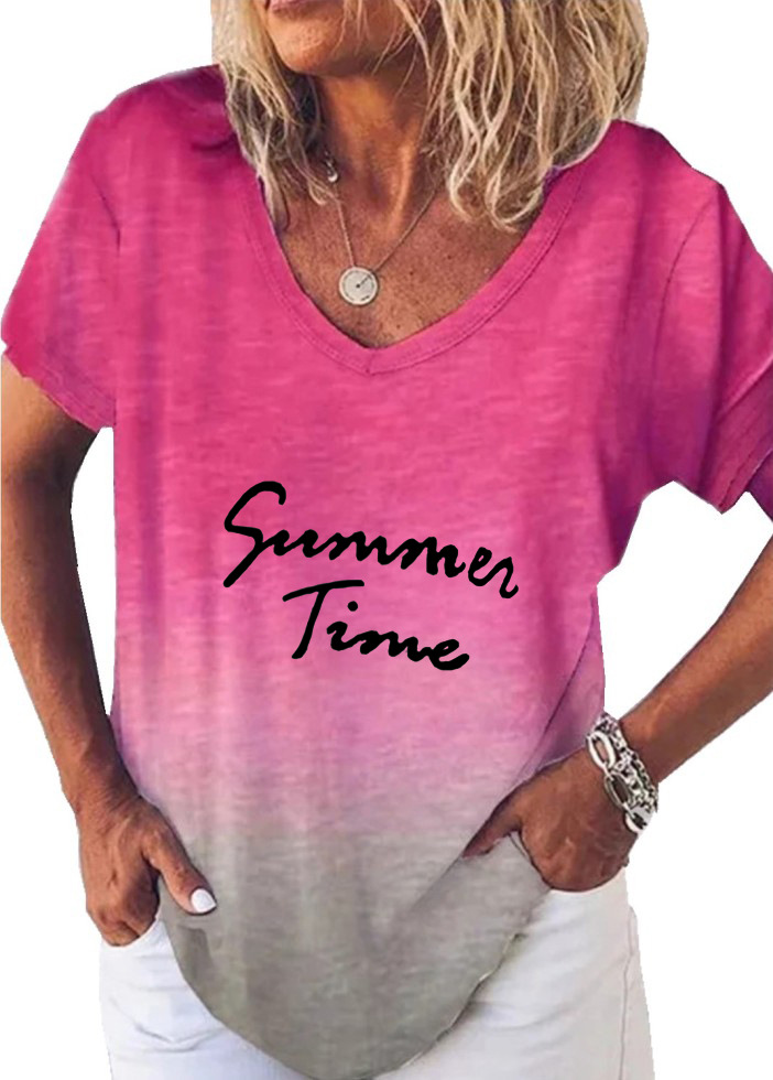 Gradient Print V-Neck Short Sleeve T-Shirt
