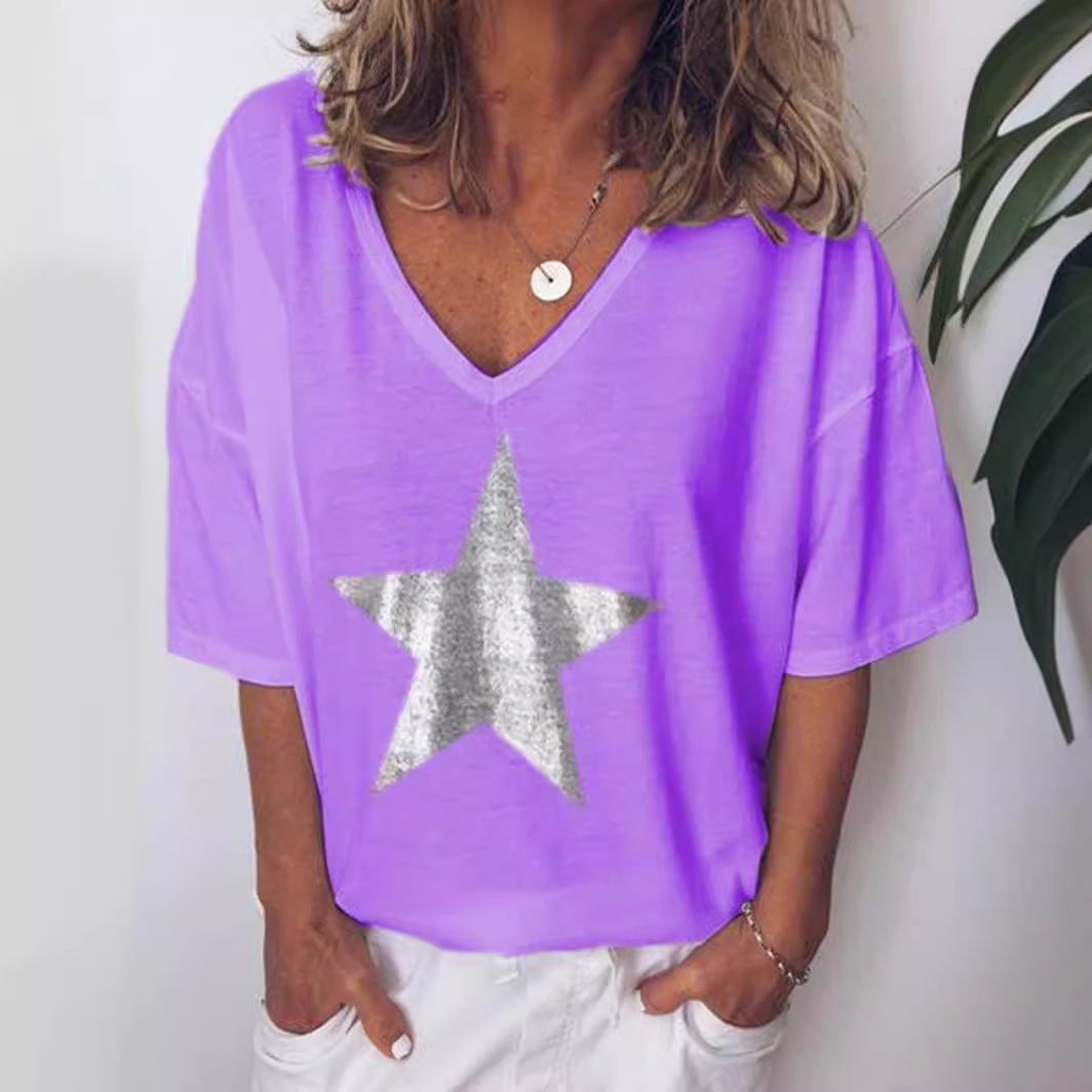 Women's V-Neck Short Sleeve T-Shirt Cotton Blend Tee