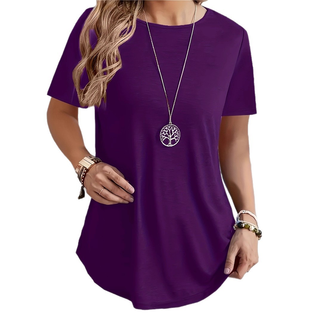 Women's Curved Hem Button Short Sleeve Top