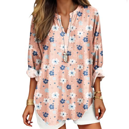 Women's Floral Polka Dot Print V-Neck Long Sleeve T-Shirt