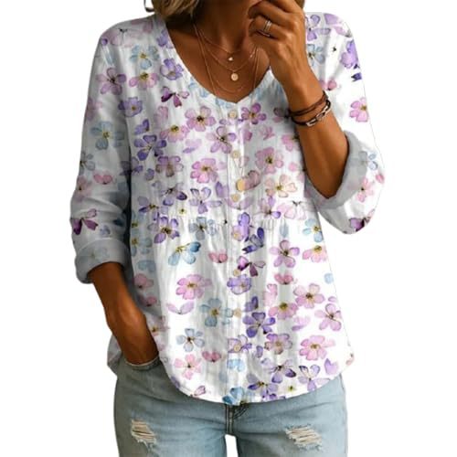 Floral Print V-Neck Long Sleeve T-Shirt