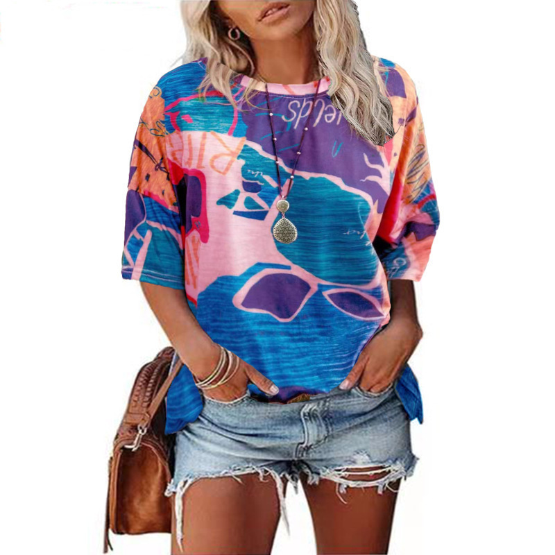 Women's Summer Round Neck Printed Loose Short Sleeve T-Shirt