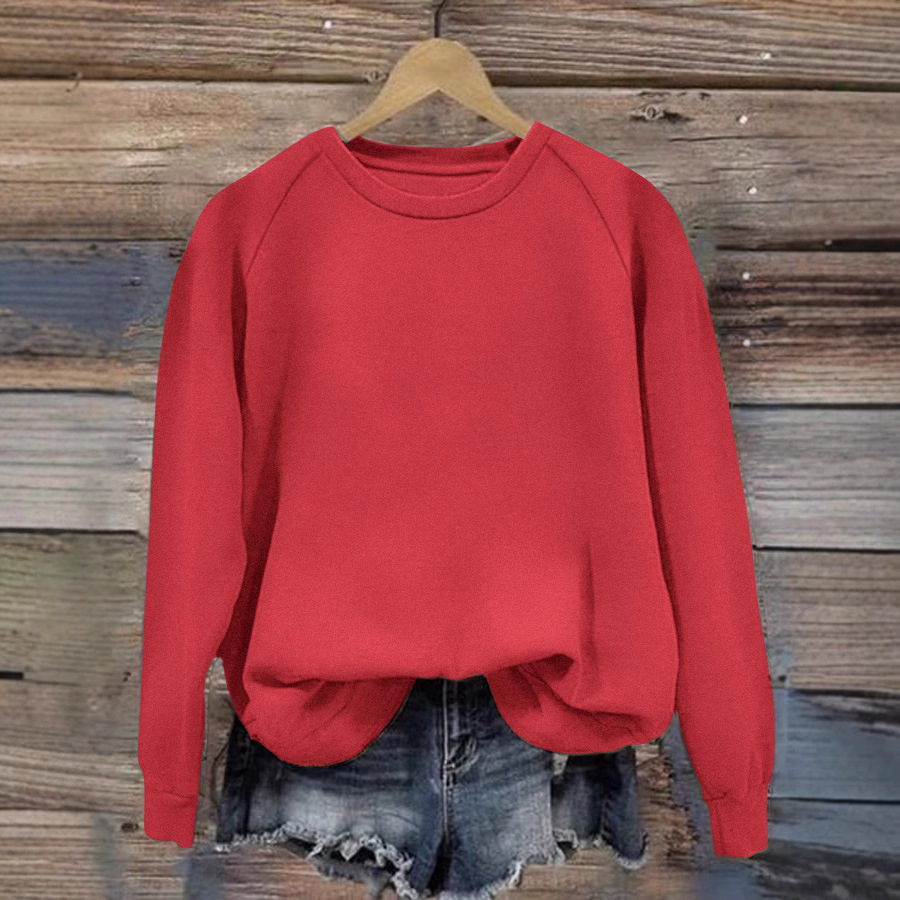 Women's Solid Crewneck Long Sleeve Loose Fit T-Shirt Top